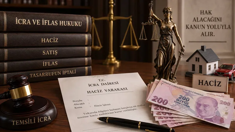 İcra ve iflas hukuku kitapları, haciz varakası ve banknotlar